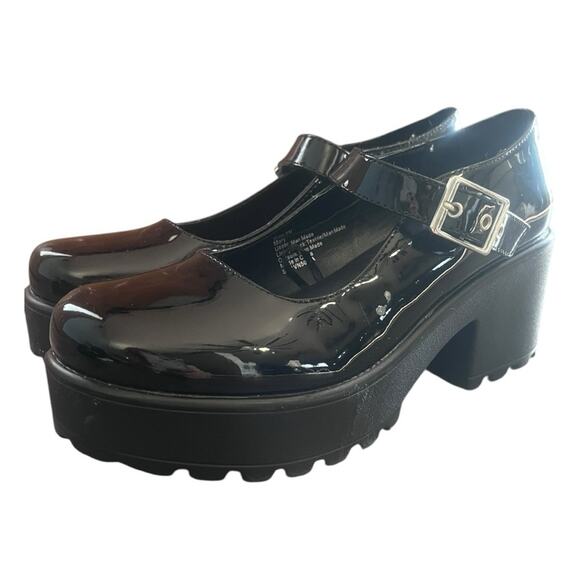 Seychelles Black Patent Leather Mary Janes Shoes 8 Chunky Coquette Whimsigoth - Picture 1 of 8